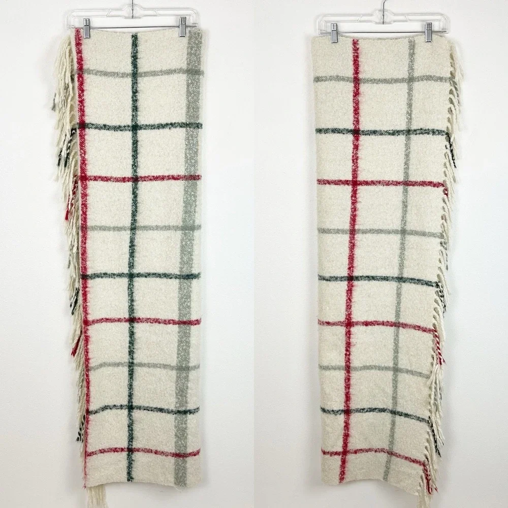 Pottery Barn Throw Blanket Cream Red Green Plaid